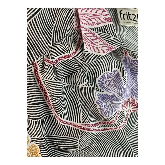 Vintage 70s Fritzi Black Floral Blouse | Short Sleeve Button-Up | Women’s XS–S - Picture 5 of 8